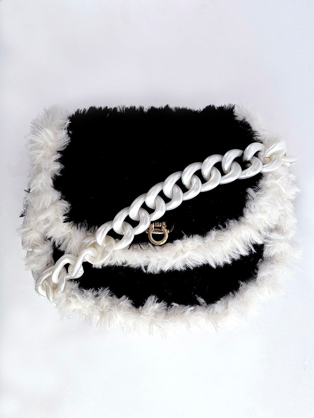 Borsetta ecopelliccia bianco nera