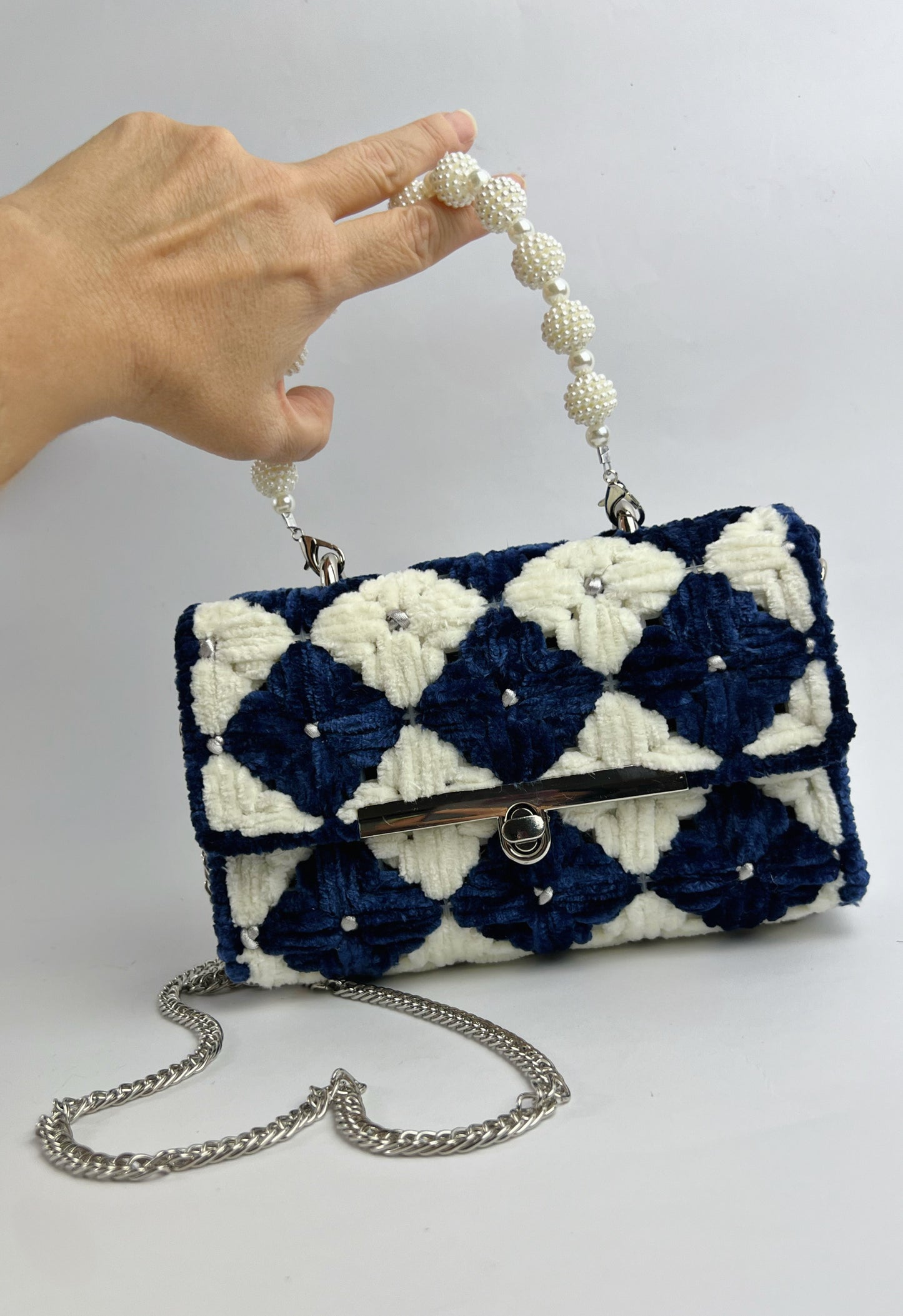 Borsa Fiori bianchi e blu