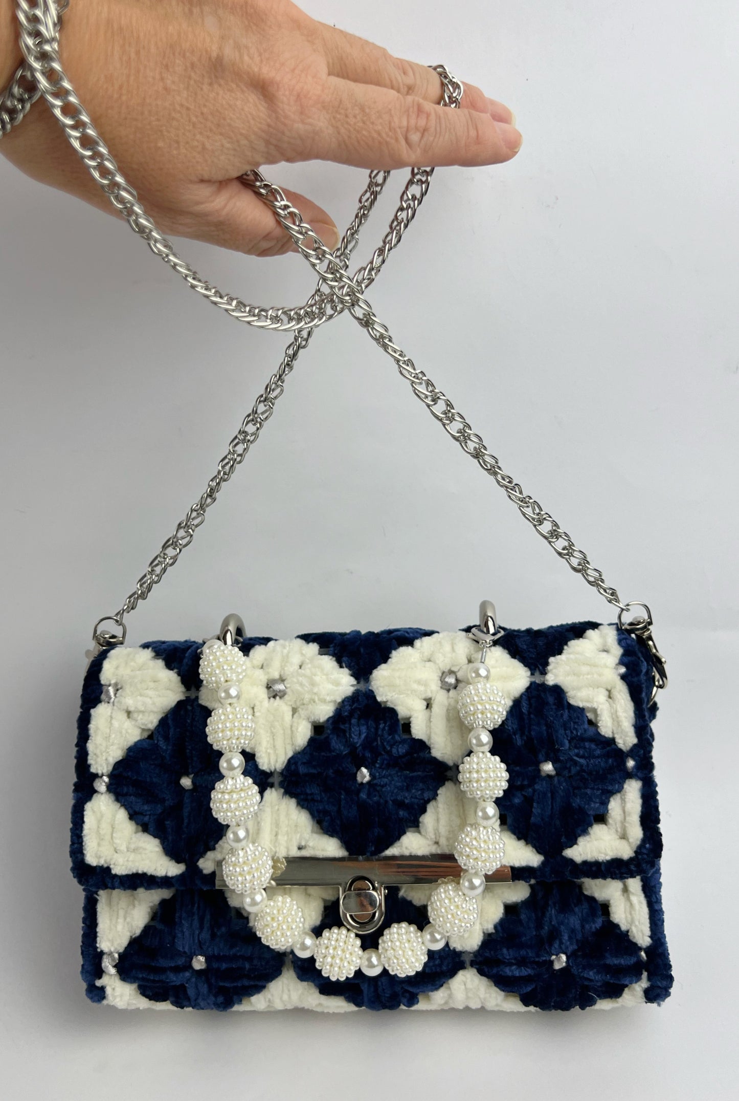 Borsa Fiori bianchi e blu
