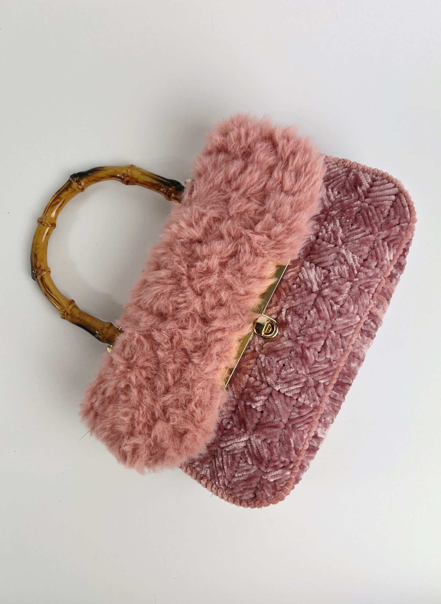 Borsa rosa antico ciniglia e pelliccia