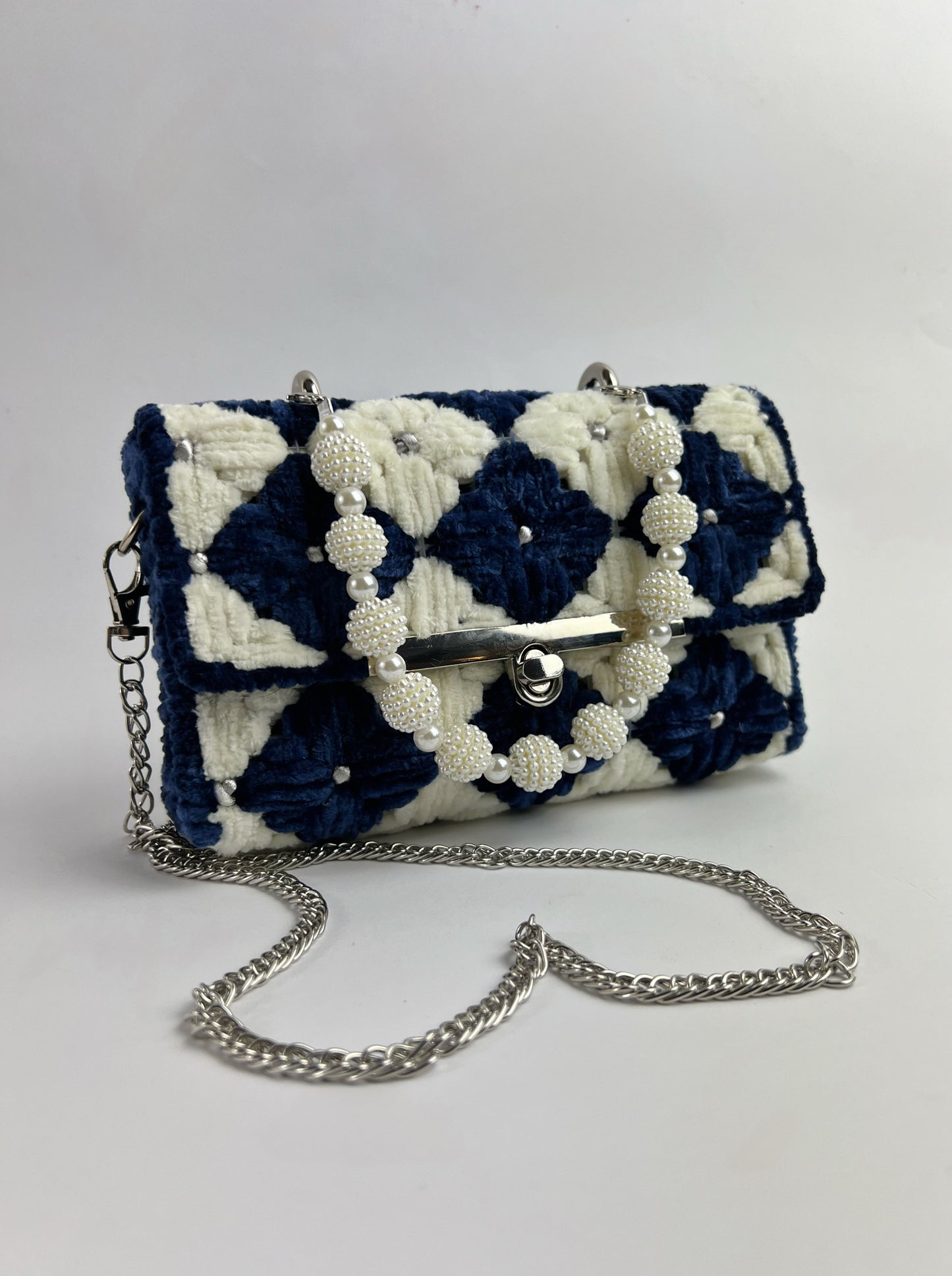 Borsa Fiori bianchi e blu