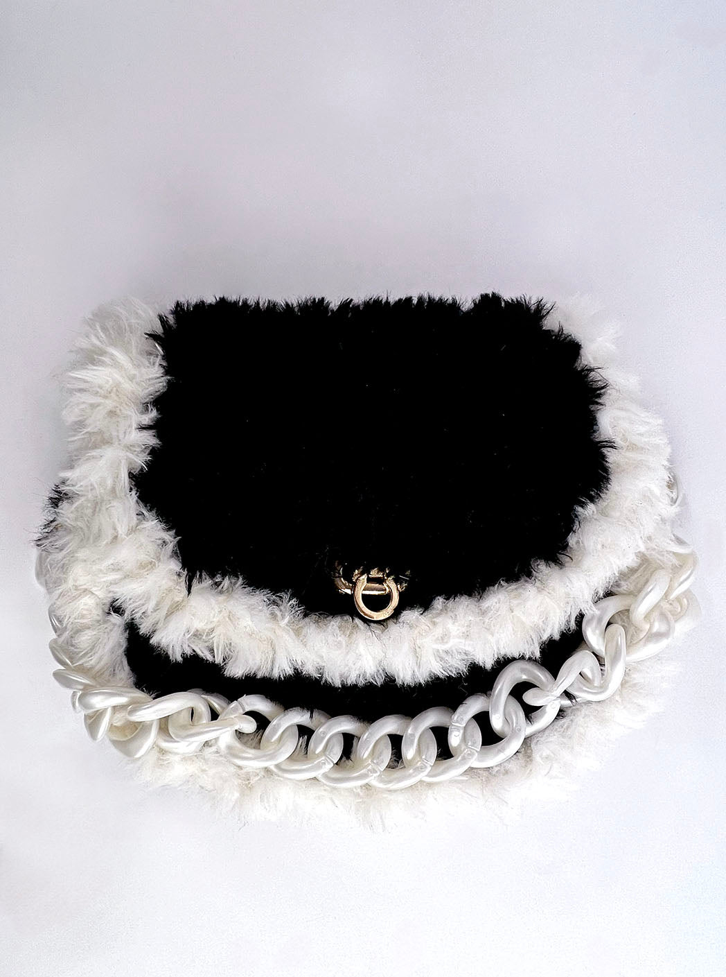 Borsetta ecopelliccia bianco nera