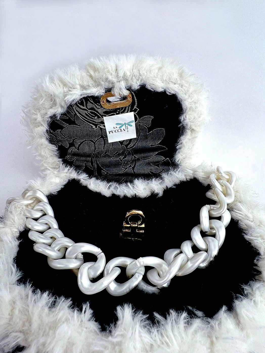 Borsetta ecopelliccia bianco nera