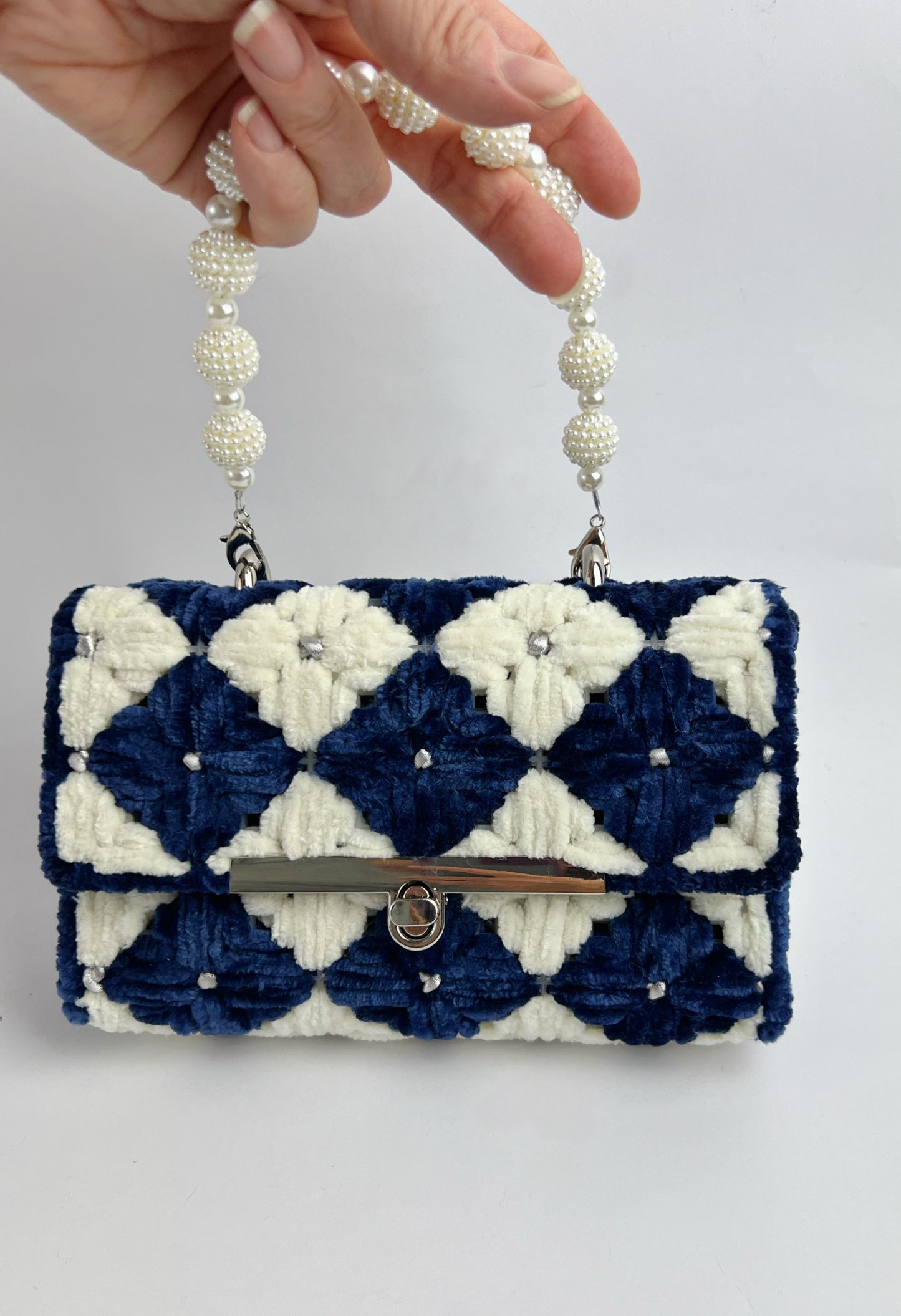 Borsa Fiori bianchi e blu