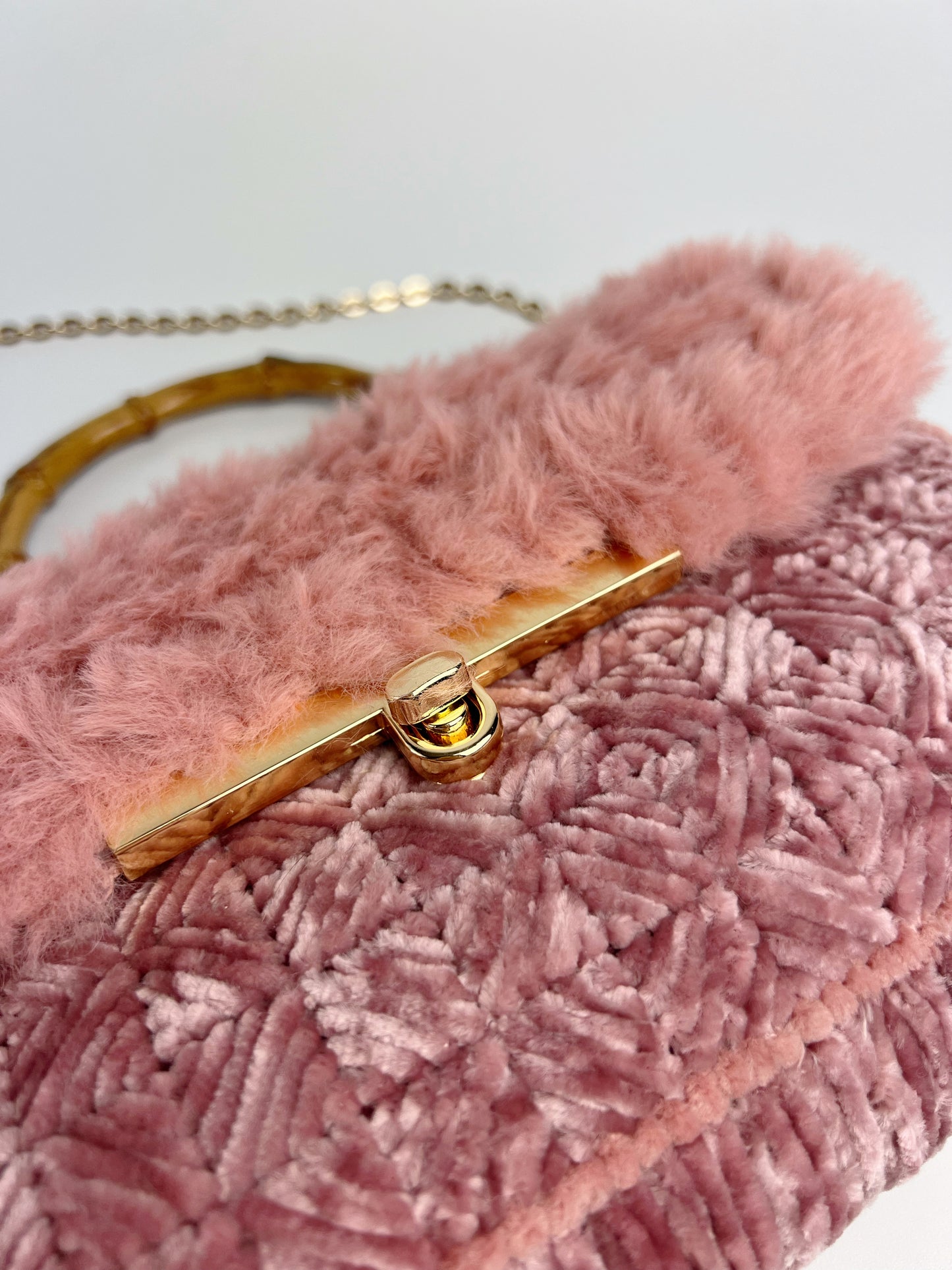 Borsa rosa antico ciniglia e pelliccia